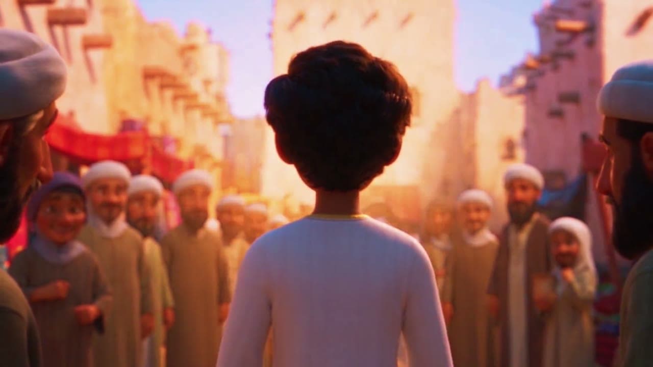 04. لقطة متوسطة من الخلف. الصبي وحده في الشارع، بإضاءة خلفية، والحشد ضبابي.